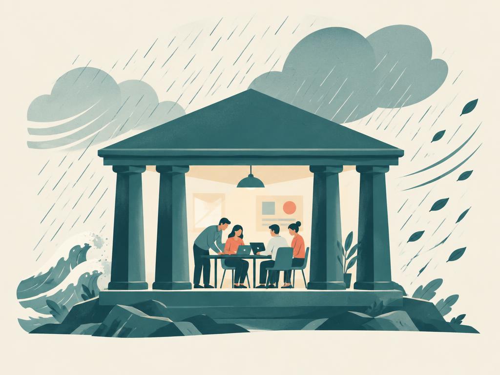 A team working inside a sturdy structure holding firm in a storm